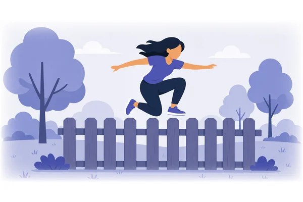 She jumped over the fence.