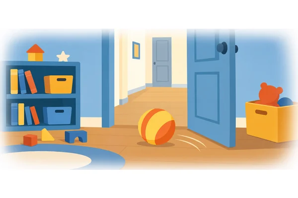 The ball rolled out of the room.