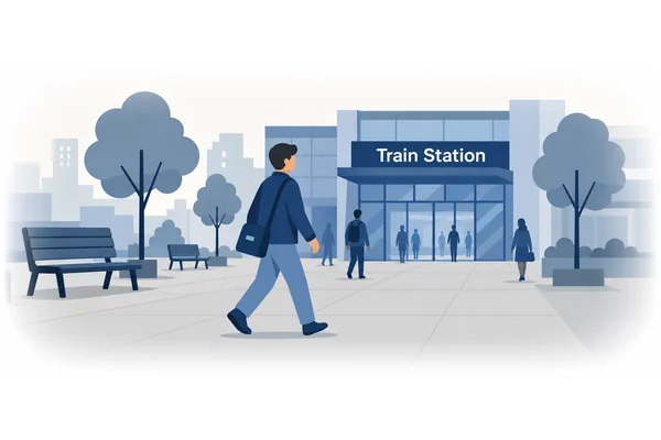 I walked to the train station this morning.
