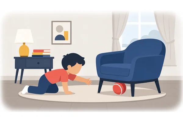 The ball rolled across the floor and stopped under the chair.