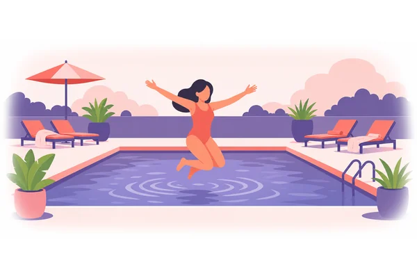 She jumped into the swimming pool without thinking.