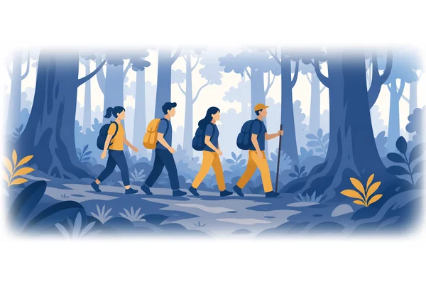 We walked through the forest for three hours.