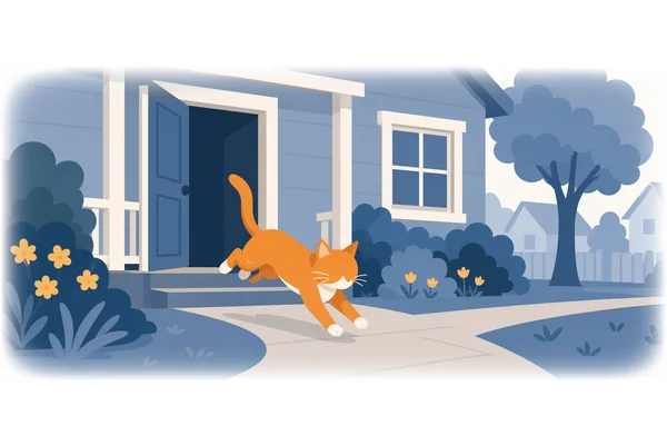 The cat ran out of the house.