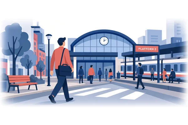 He walked towards the train station.