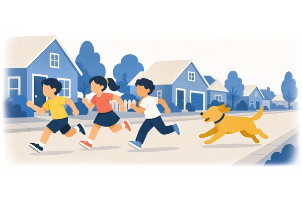 The children ran away from the dog.