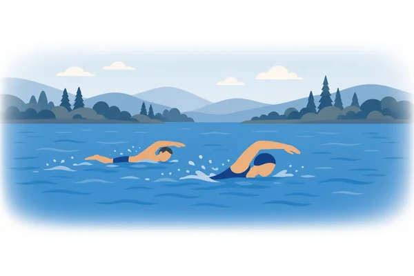 They swam across the lake.
