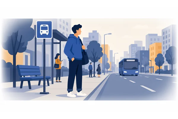 I wait at the bus stop every morning.