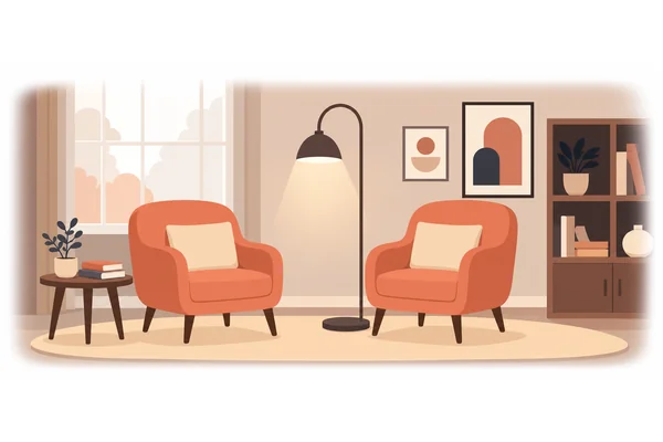 There is a lamp between the two chairs.