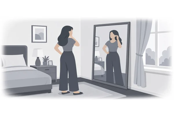 She stood in front of the mirror.