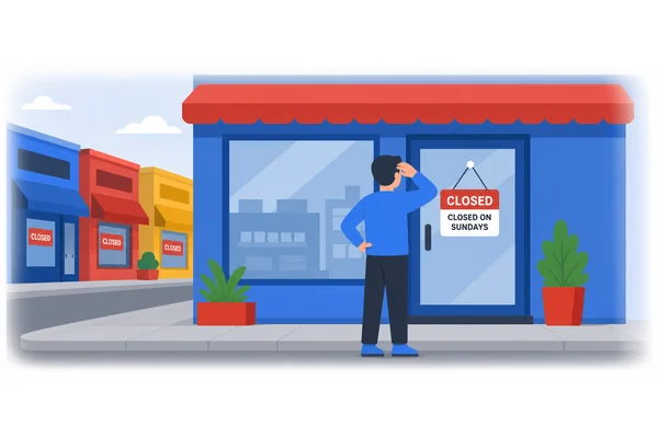 The store is closed on Sundays.