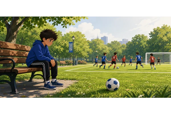 He isn't playing football with his friends today.