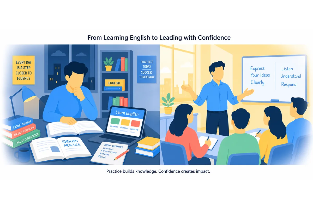 I have been learning English for two years.