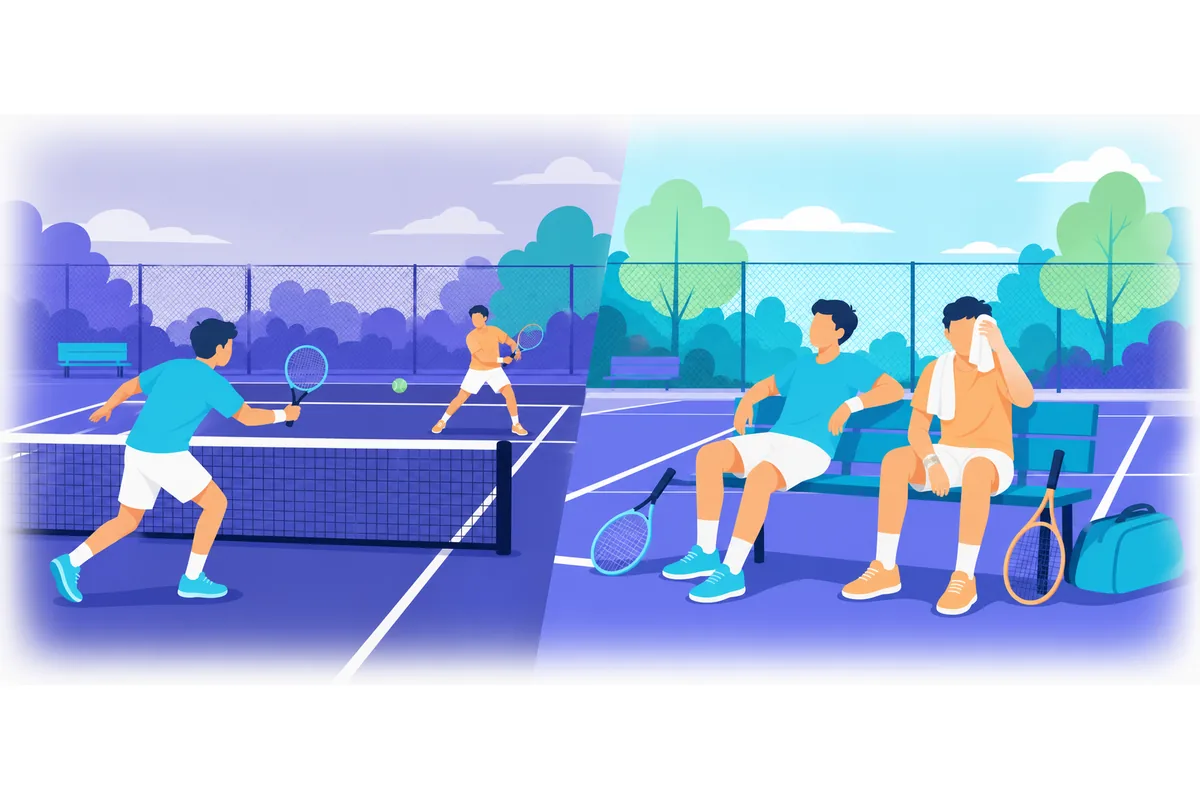 They have been playing tennis all afternoon and they're exhausted.