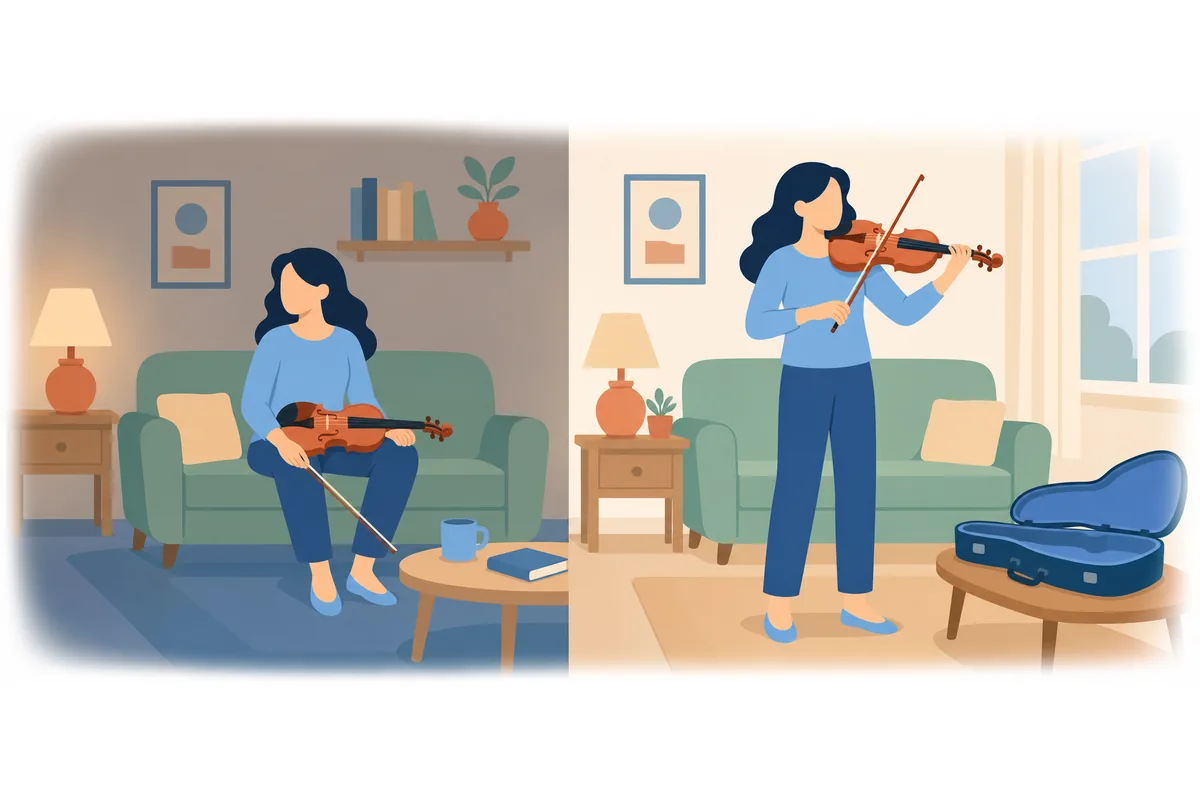 She hasn't been practicing the violin as much as she should.