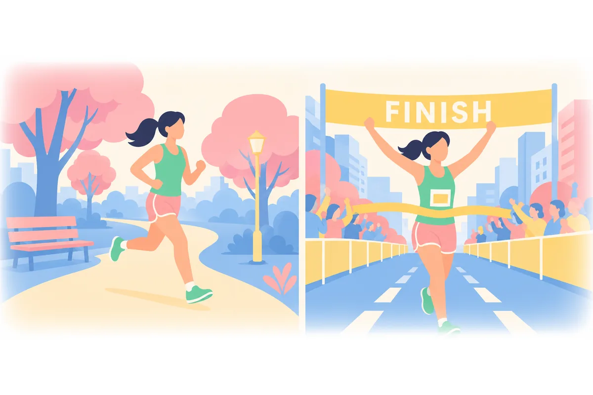 She has been training for the marathon for six months.