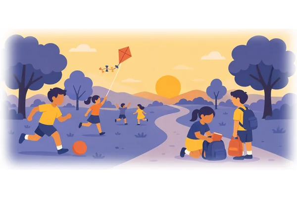 Children playing outside should come back before sunset.