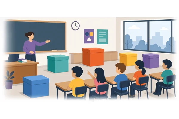 There are five boxes in the classroom.