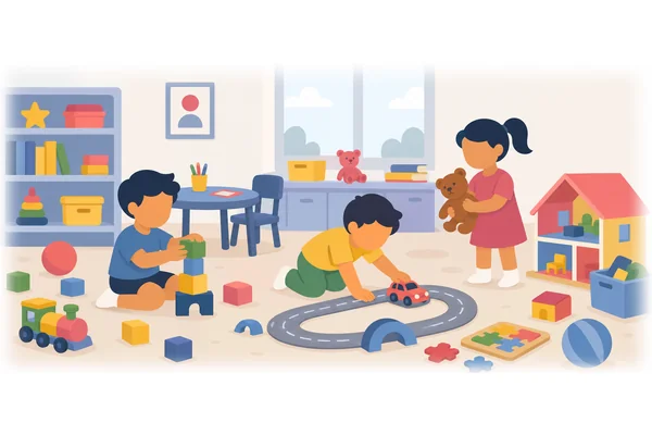 The children play with toys every day.