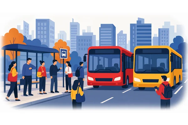 The buses are red and yellow.