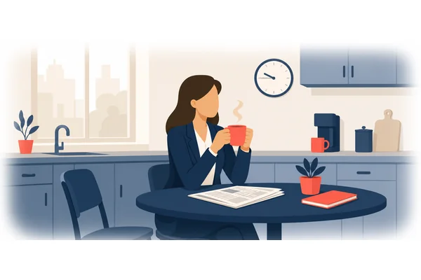 She drinks coffee every day before work.