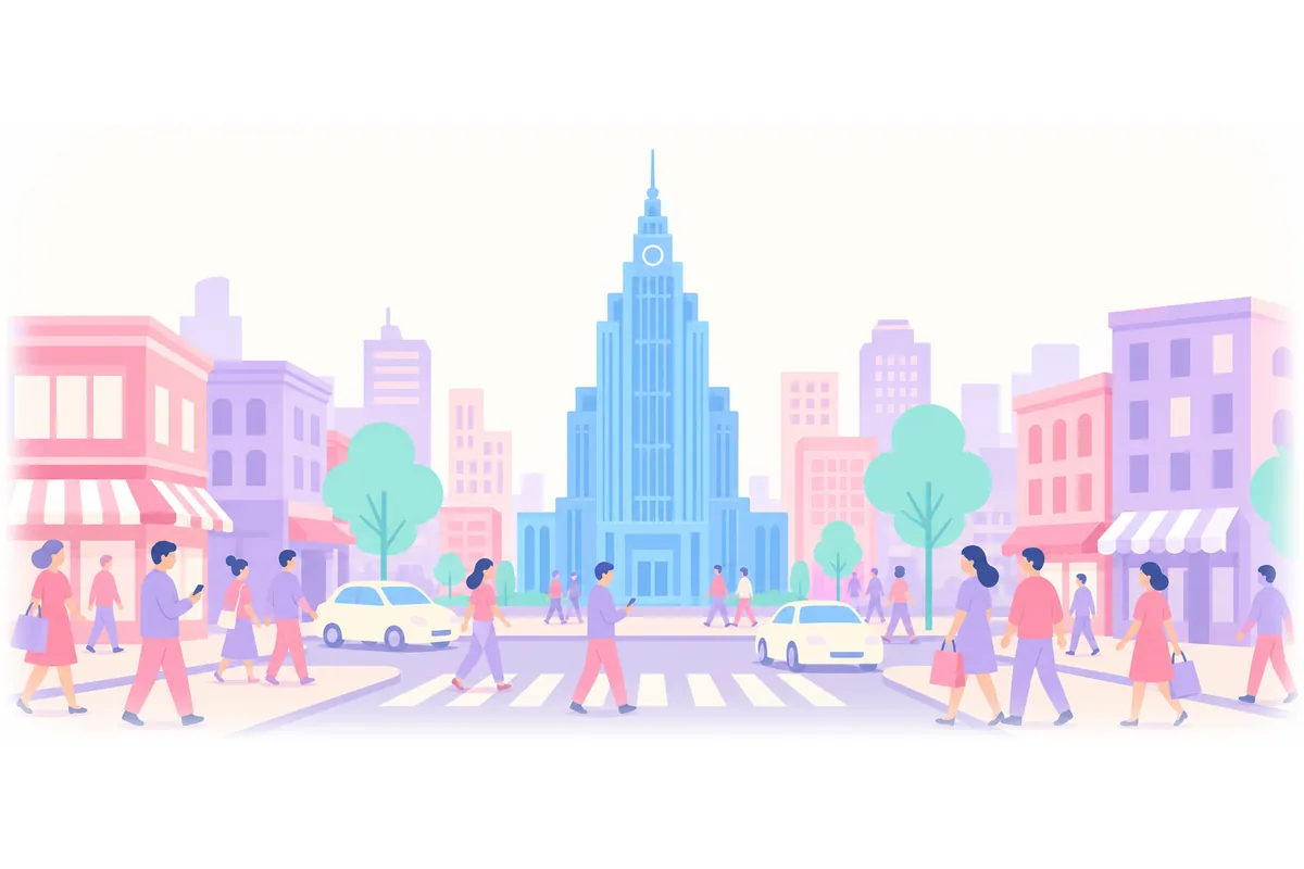 The tall building in the city centre is very famous.