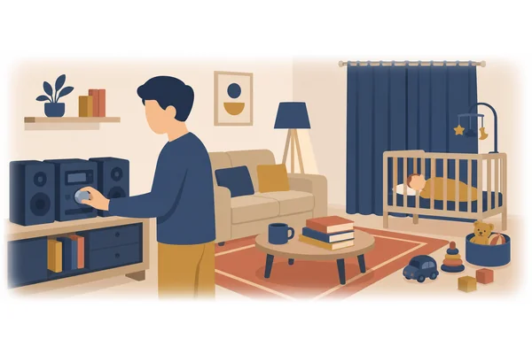 Turn down the volume so that the baby can sleep.