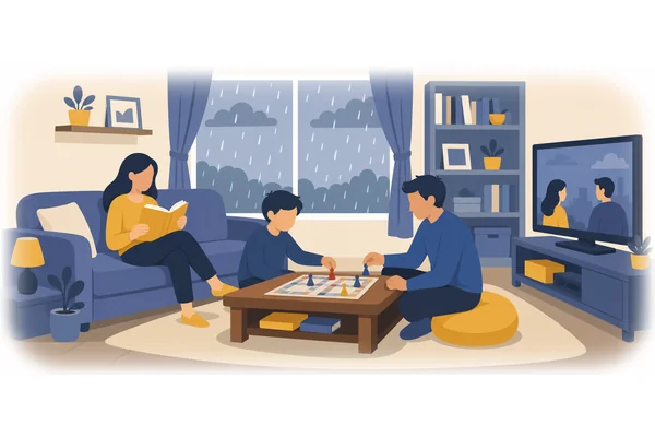 The weather was bad, so we decided to stay home.