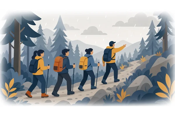 Although the weather was bad, we decided to go hiking.