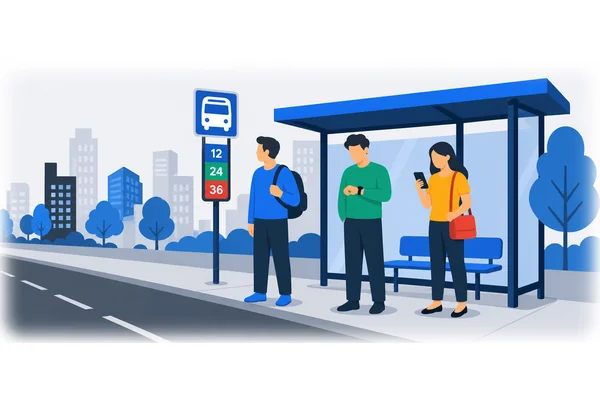 We'll wait here until the bus arrives.