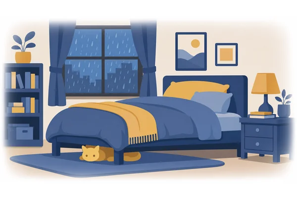 Whenever it rains, my cat hides under the bed.