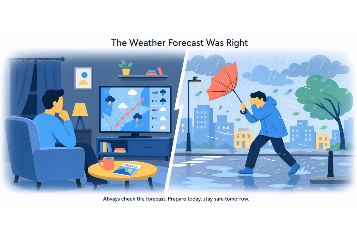 If he had listened to the weather forecast, he wouldn't have got caught in the storm.