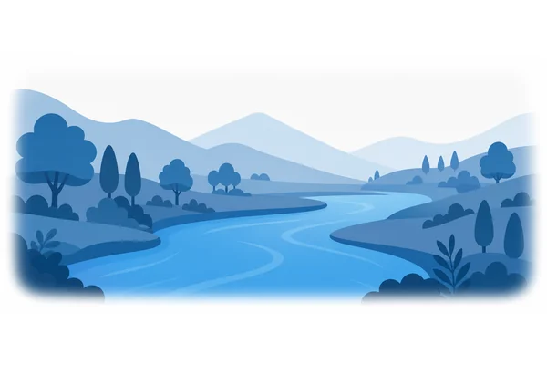 The river flows across the valley.