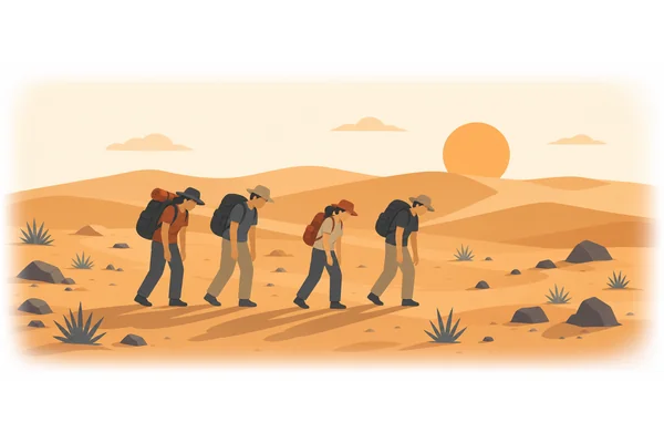 The tiring journey across the desert left us exhausted.
