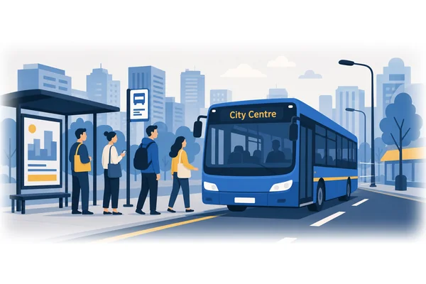 The bus goes to the city centre.