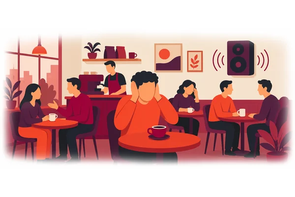 The music was too loud for the small café.