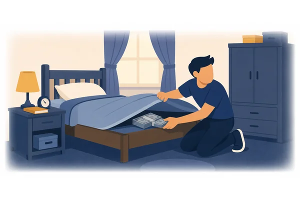I hid my money under the mattress.