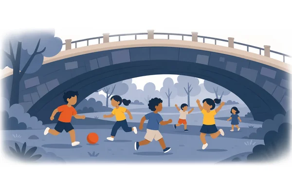 The children played under the bridge.