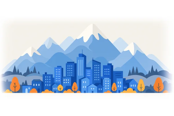 The city lies beneath the mountains.