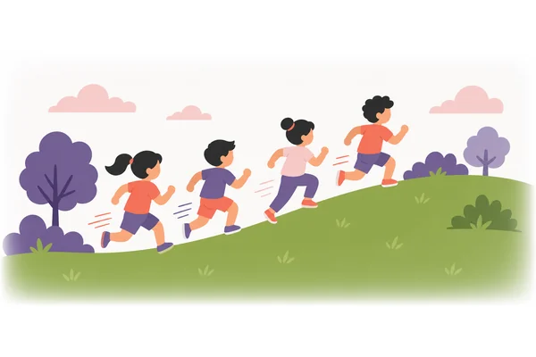 The children ran up the hill very quickly.