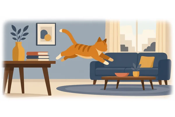 The cat jumped down from the table.