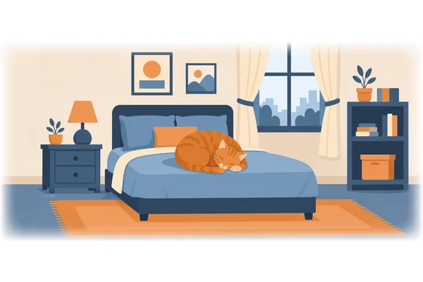The cat is sleeping on the bed.