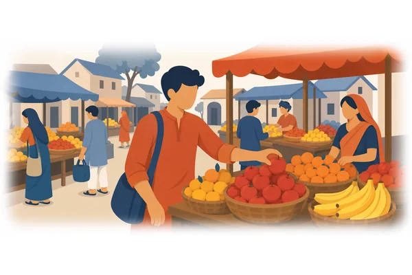 I love the fresh fruit from the market in the village.