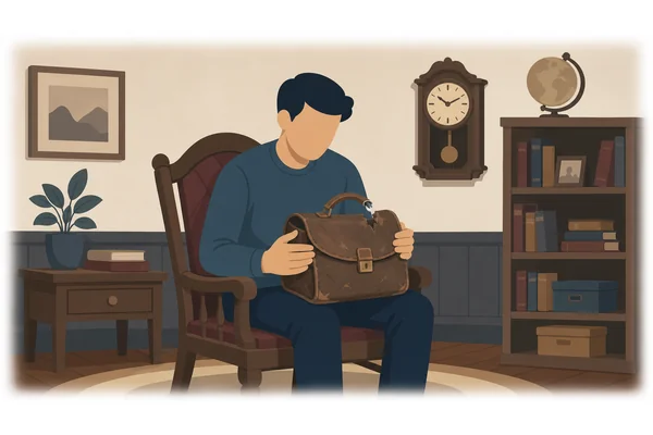 His old leather bag with the broken handle belonged to his grandfather.