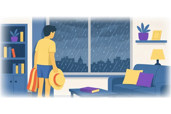 I wanted to go to the beach, but it was raining.