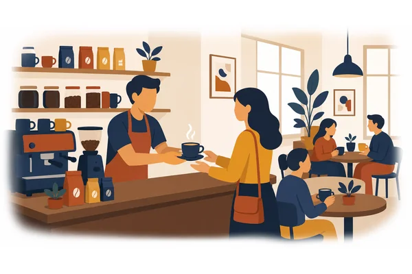 The café where we met serves excellent coffee.