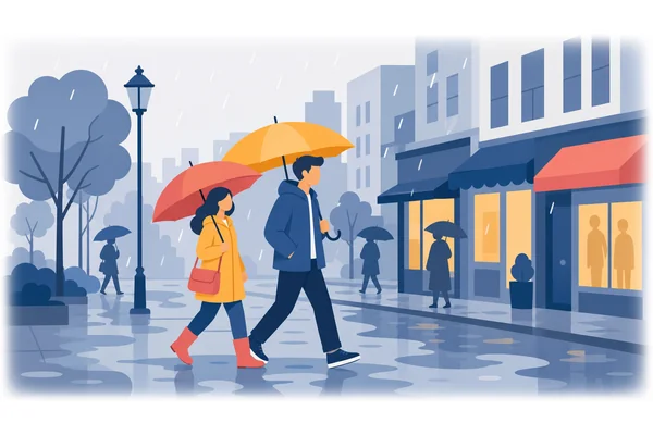 Although it was raining, they decided to go for a walk.