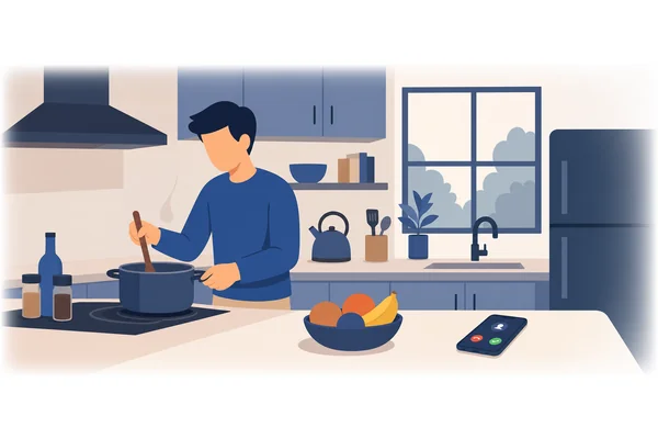 While I was cooking dinner, my brother called me.