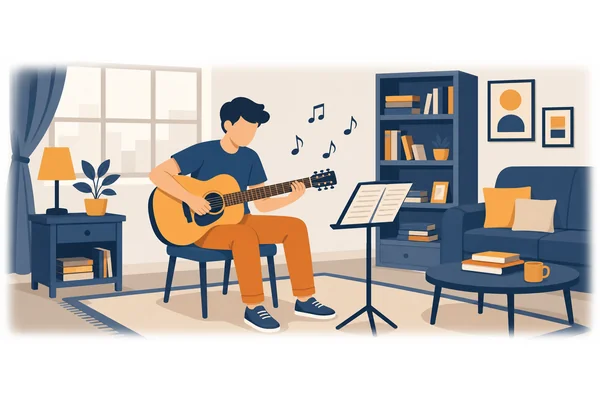 Tom plays guitar well. He practices every day.