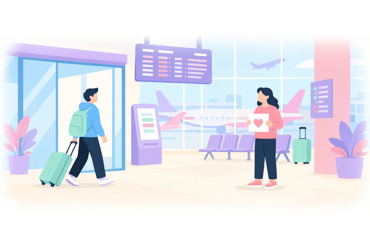 When you arrive at the airport, I will be waiting for you in the departure hall.