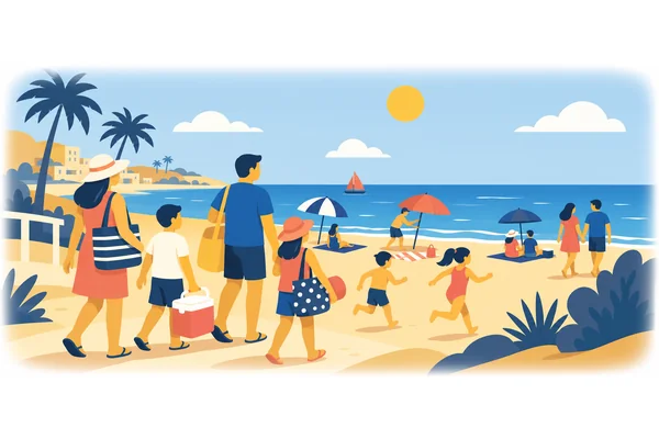 The sun was shining brightly as we arrived at the beach.